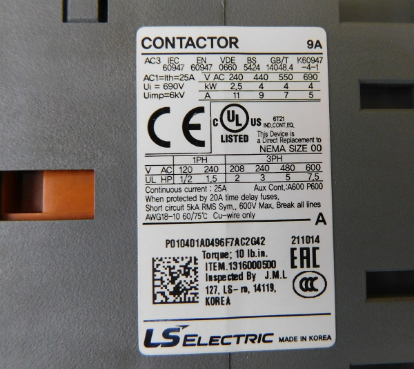 Motor Starter, 1 - 1.6 Amp, 120V Coil, 1/4 HP 208-240V, 3PH