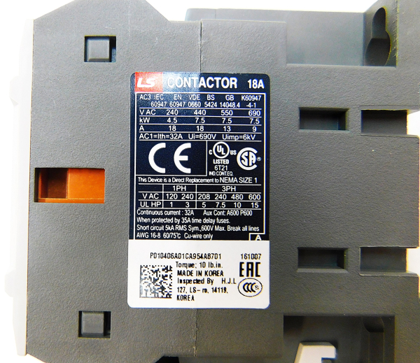 Motor Starter, 7-10 Amp, 120V Coil, 5HP 480V Nema Size 1