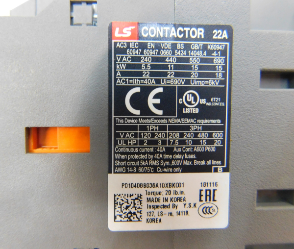 Motor Starter, 12-18 Amp, 120V Coil, 3HP 240V, 1PH, IEC Size 22
