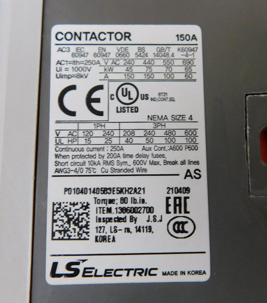 Motor Starter, 110-150 Amp, 230V Coil, 40 HP at 208, 50 HP at 230V, 3PH, Nema Size 4, IEC Size 150