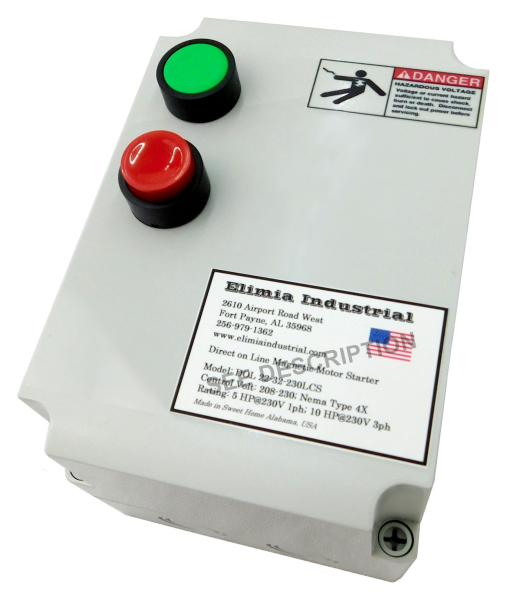 1 HP 208-230V Enclosed Motor Starter, Nema 4X, Push Button 