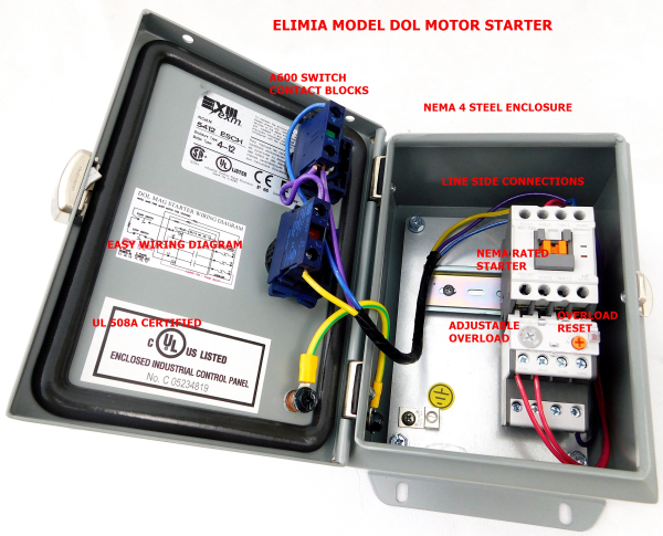 1 HP 208-230V Steel Enclosed Motor Starter, Nema 4, Push Button 