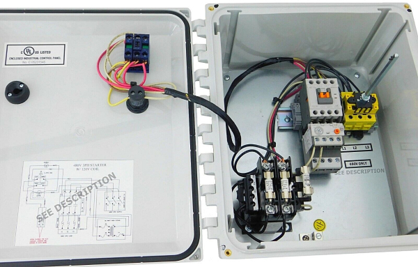 5 HP 480V Enclosed Motor Starter w/ Main Disconnect, Nema 4X HOA, 120V Controls 