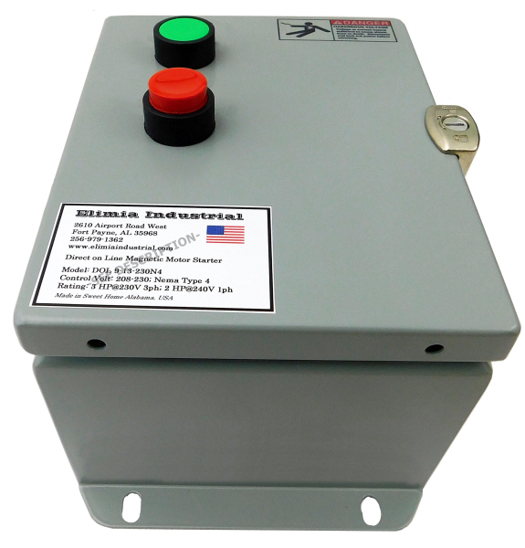 1/2 HP 230V 1PH Steel Enclosed Motor Starter, Nema 4, Push Button, Single Phase